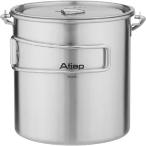 Stainless Steel 750ml Backpacking Pot Camping CoffeePot Camp Mug Camping Pot with Lid Foldable Handle Portable Lightweight