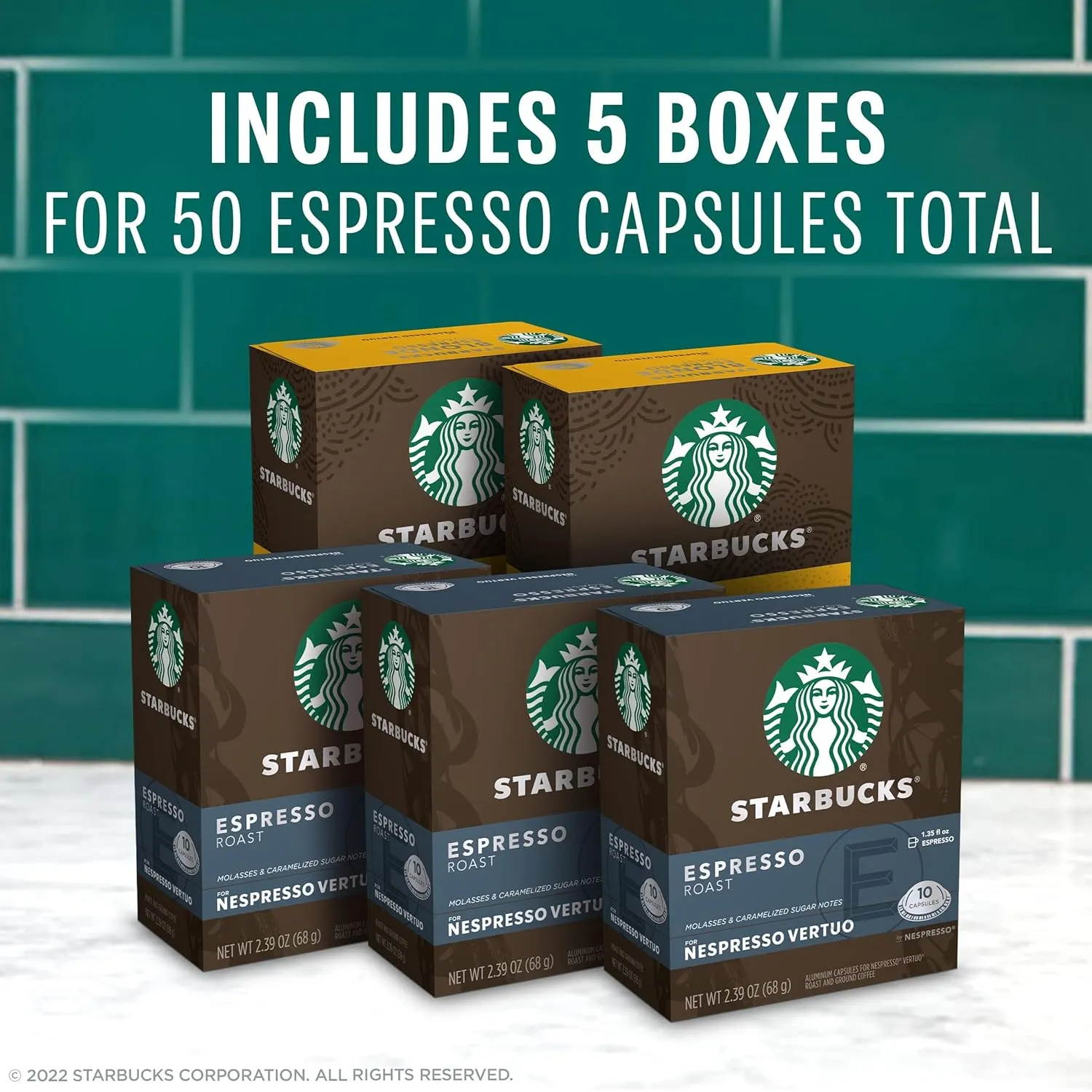 Starbucks by Nespresso Vertuo, Blonde & Dark Roast Variety Pack Coffee & Espresso, 50-count Coffee and Espresso Pods, Brews 7.8 oz and 1.35 oz.