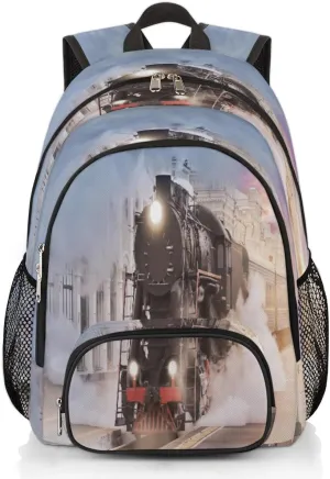 Steam Train Departure Backpack for Women Men Travel Casual Daypack Laptop iPad Tablet Shoulder Bag Lightweight Backpack with Multiple Pockets
