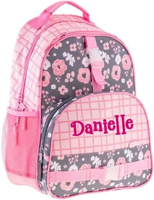 Stephen Joseph Personalized Backpack - Flowers Book Bag - Pink and Gray All Over Print - Kids Back to School Supplies - Vacation Daypack - Custom Name