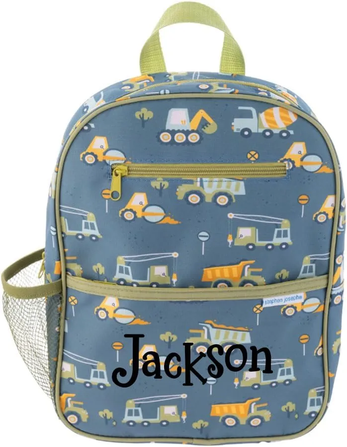 Stephen Joseph Personalized Junior Backpack All Over Print Back to School Bookbag (Personalized Construction Print Junior Backpack)