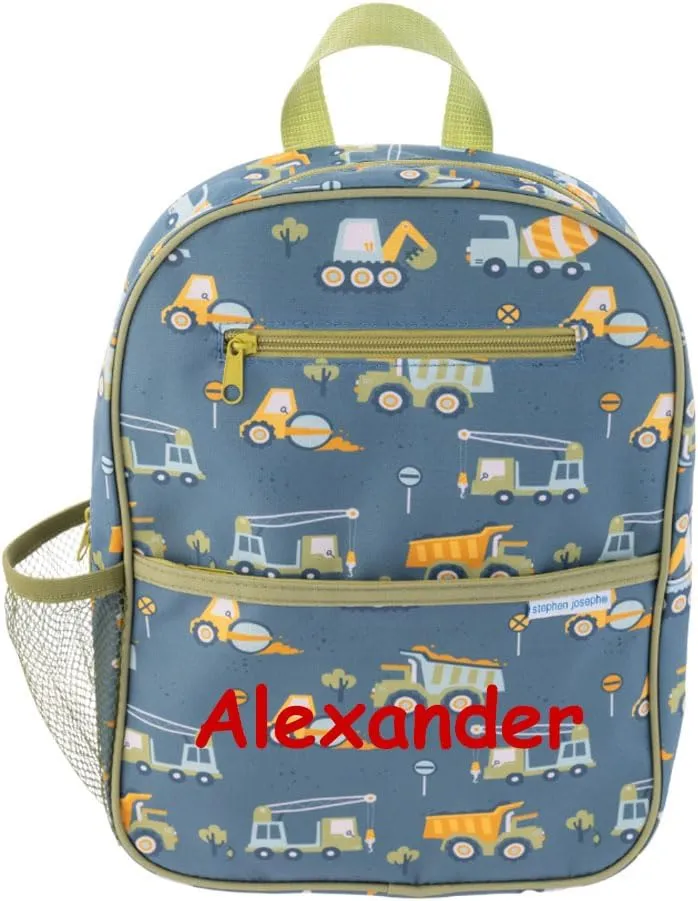 Stephen Joseph Personalized Junior Backpack All Over Print Back to School Bookbag (Personalized Construction Print Junior Backpack)