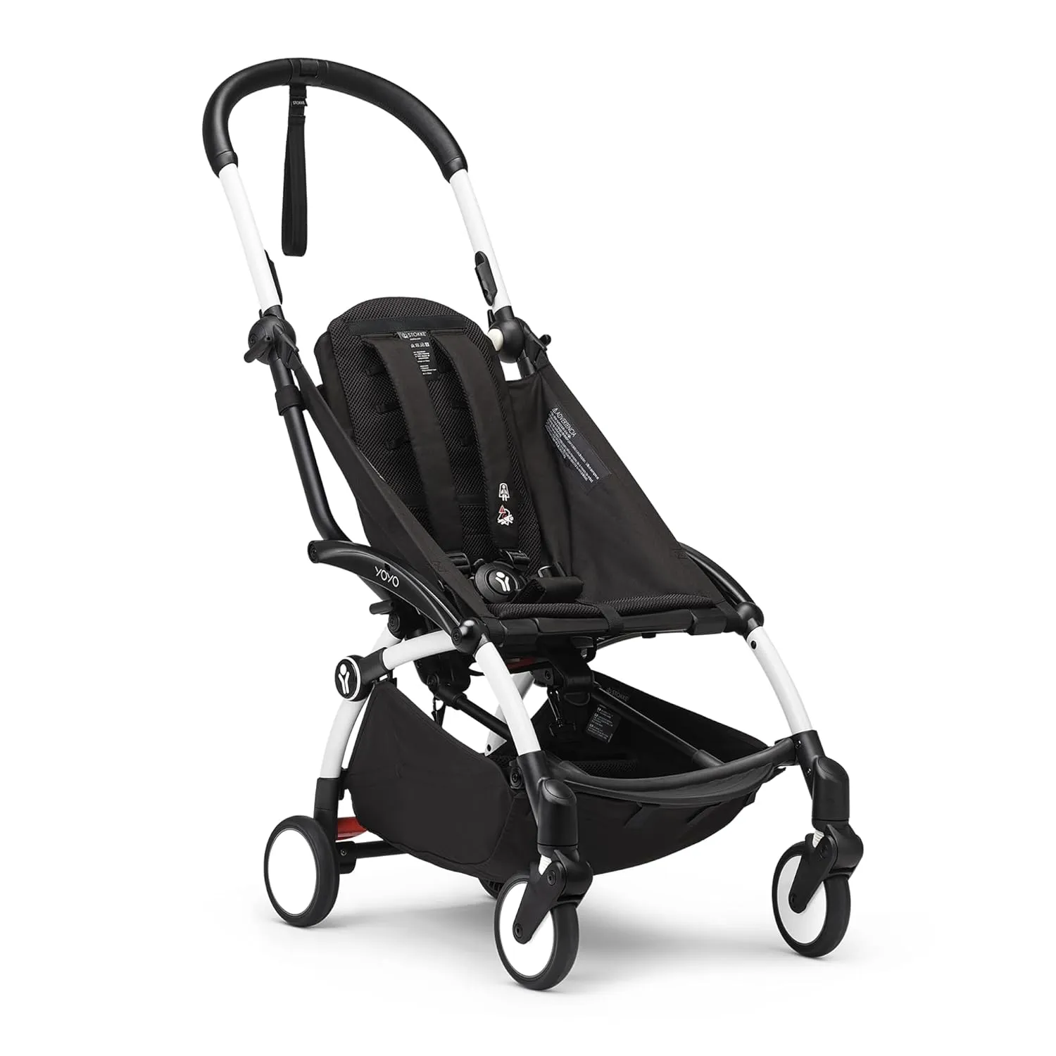 Stokke YOYO3 Frame, White - Textile Set Not Included - Comes with 5-Point Harness, Multi-Position Reclining Backrest, Canopy Extensions, Padded Shoulder Strap & Protective Storage Bag