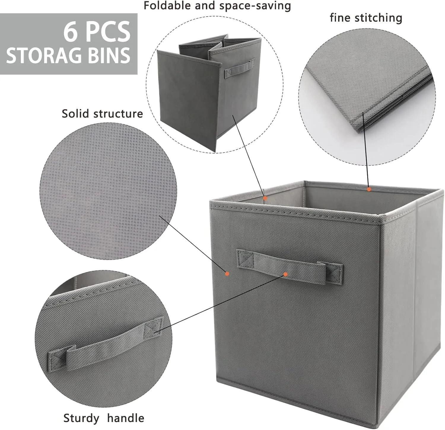 storage bins collapsible storage bins,cube storage organizer (Pack of 6) 9 * 7.5 * 7.5inch,For home and office Collapsible Closet Shelf Organizers, Drawer Organizers (Grey)
