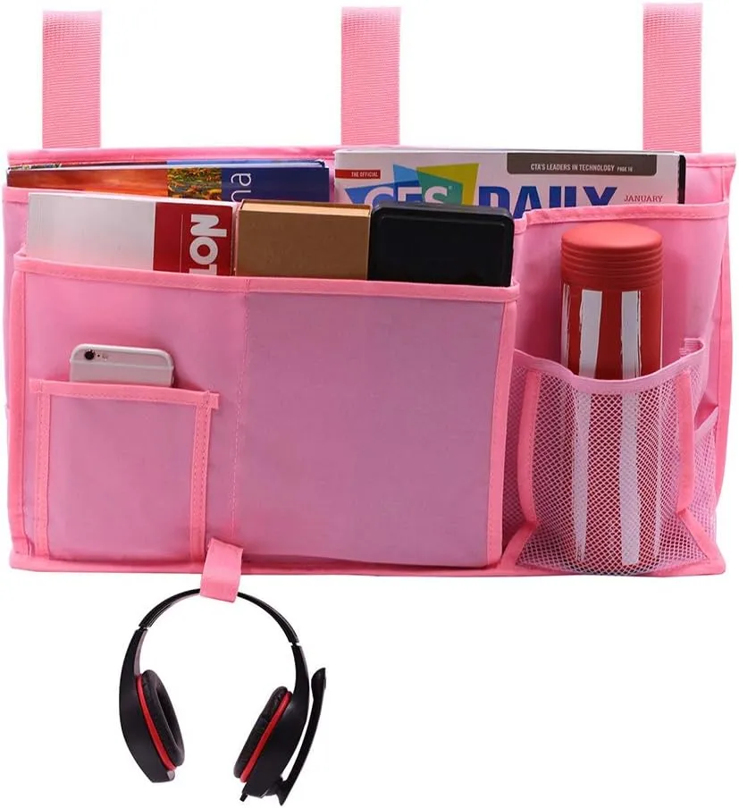 Sugaroom Bedside Storage Caddy, Bunk Bed Organizer Bed Storage Pocket Bedside Organizer Hanging Bed Storage Caddy for College Dorm Room, Hospital Bed Rails, Baby Bed, Camp (Pink)