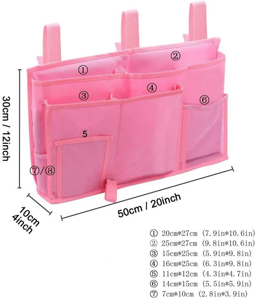 Sugaroom Bedside Storage Caddy, Bunk Bed Organizer Bed Storage Pocket Bedside Organizer Hanging Bed Storage Caddy for College Dorm Room, Hospital Bed Rails, Baby Bed, Camp (Pink)
