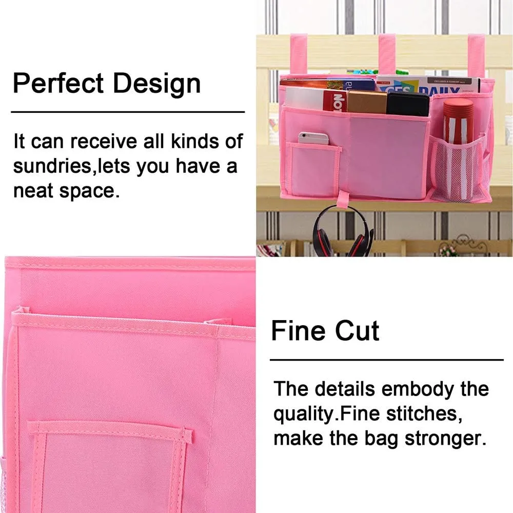 Sugaroom Bedside Storage Caddy, Bunk Bed Organizer Bed Storage Pocket Bedside Organizer Hanging Bed Storage Caddy for College Dorm Room, Hospital Bed Rails, Baby Bed, Camp (Pink)