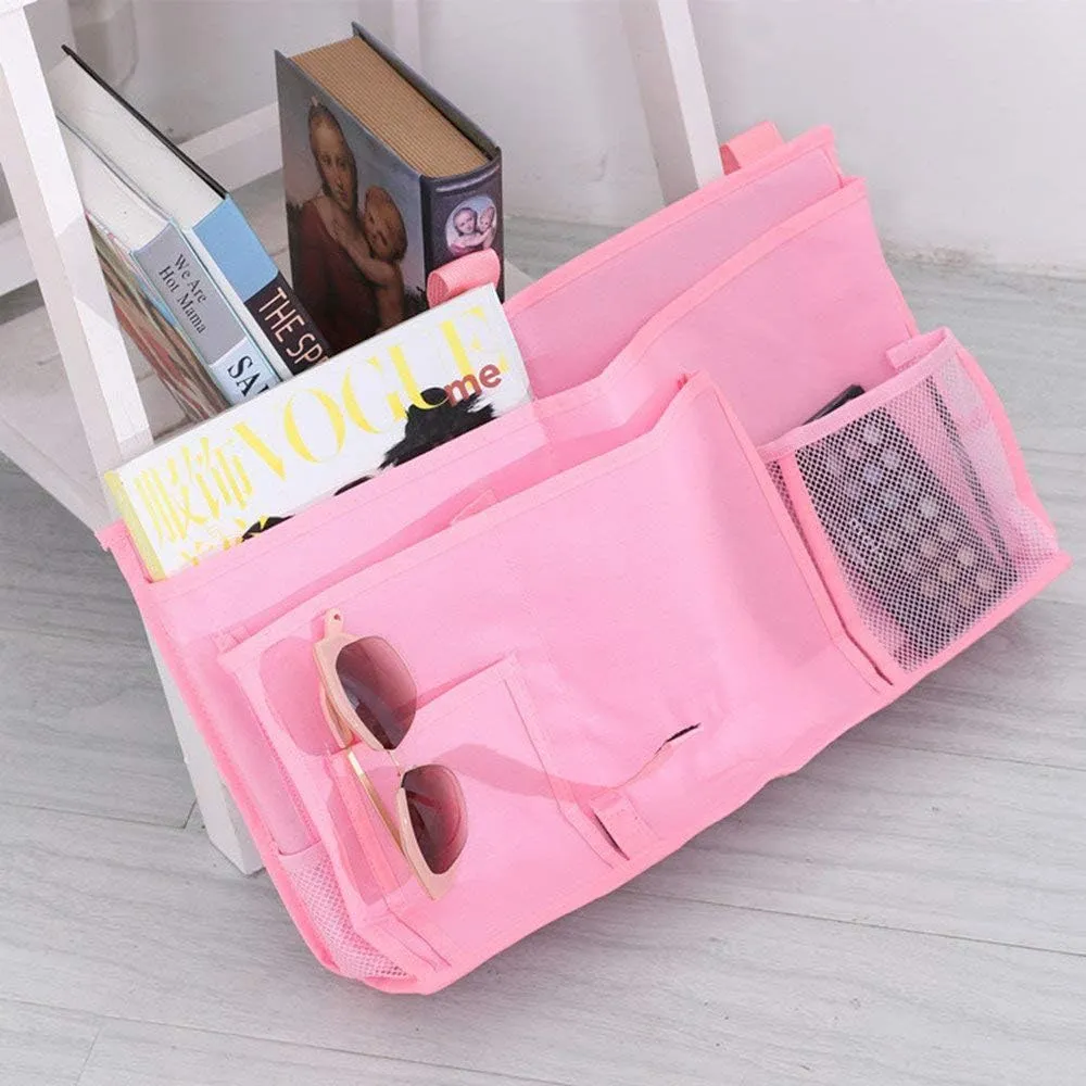 Sugaroom Bedside Storage Caddy, Bunk Bed Organizer Bed Storage Pocket Bedside Organizer Hanging Bed Storage Caddy for College Dorm Room, Hospital Bed Rails, Baby Bed, Camp (Pink)