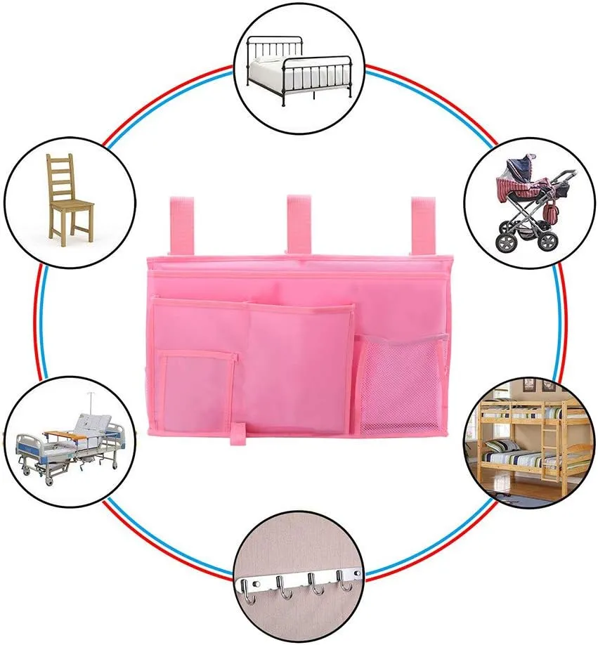 Sugaroom Bedside Storage Caddy, Bunk Bed Organizer Bed Storage Pocket Bedside Organizer Hanging Bed Storage Caddy for College Dorm Room, Hospital Bed Rails, Baby Bed, Camp (Pink)