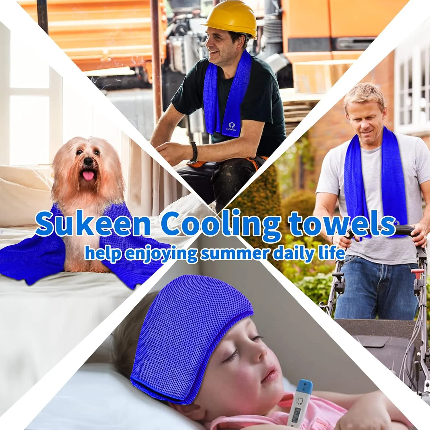 Sukeen 4 Pack Cooling Towel (40"x12"), Ice Towel, Soft Breathable Chilly Microfiber Sports Towel for Yoga, Sport, Running, Gym, Workout, Camping, Fitness, Workout & More Activities (Dark Blue)