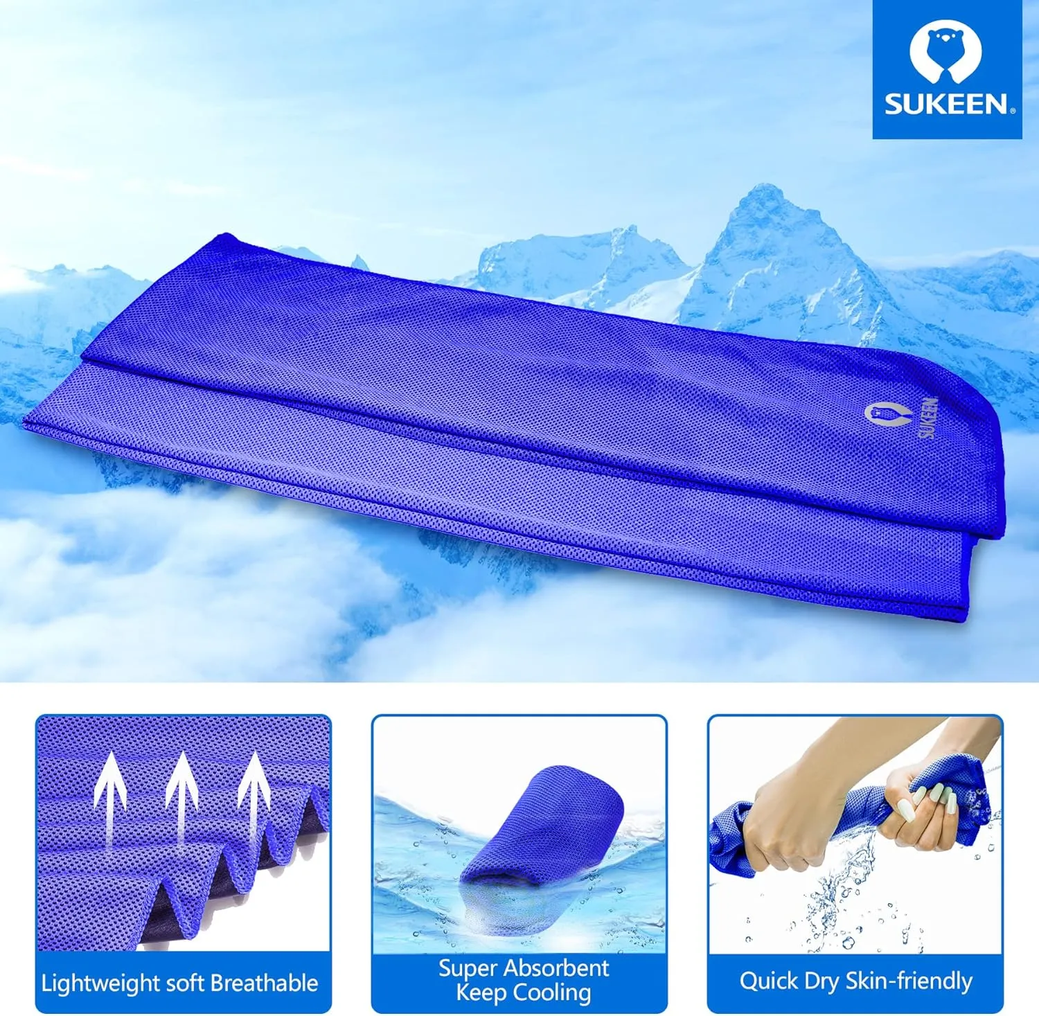 Sukeen 4 Pack Cooling Towel (40"x12"), Ice Towel, Soft Breathable Chilly Microfiber Sports Towel for Yoga, Sport, Running, Gym, Workout, Camping, Fitness, Workout & More Activities (Dark Blue)