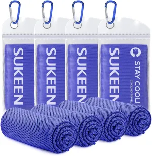 Sukeen 4 Pack Cooling Towel (40"x12"), Ice Towel, Soft Breathable Chilly Microfiber Sports Towel for Yoga, Sport, Running, Gym, Workout, Camping, Fitness, Workout & More Activities (Dark Blue)