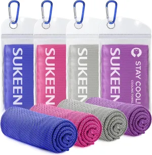 Sukeen [4 Pack] Cooling Towel (40"x12"),Ice Towel,Soft Breathable Chilly Towel,Microfiber Towel for Yoga,Sport,Running,Gym,Workout,Camping,Fitness,Workout & More Activities