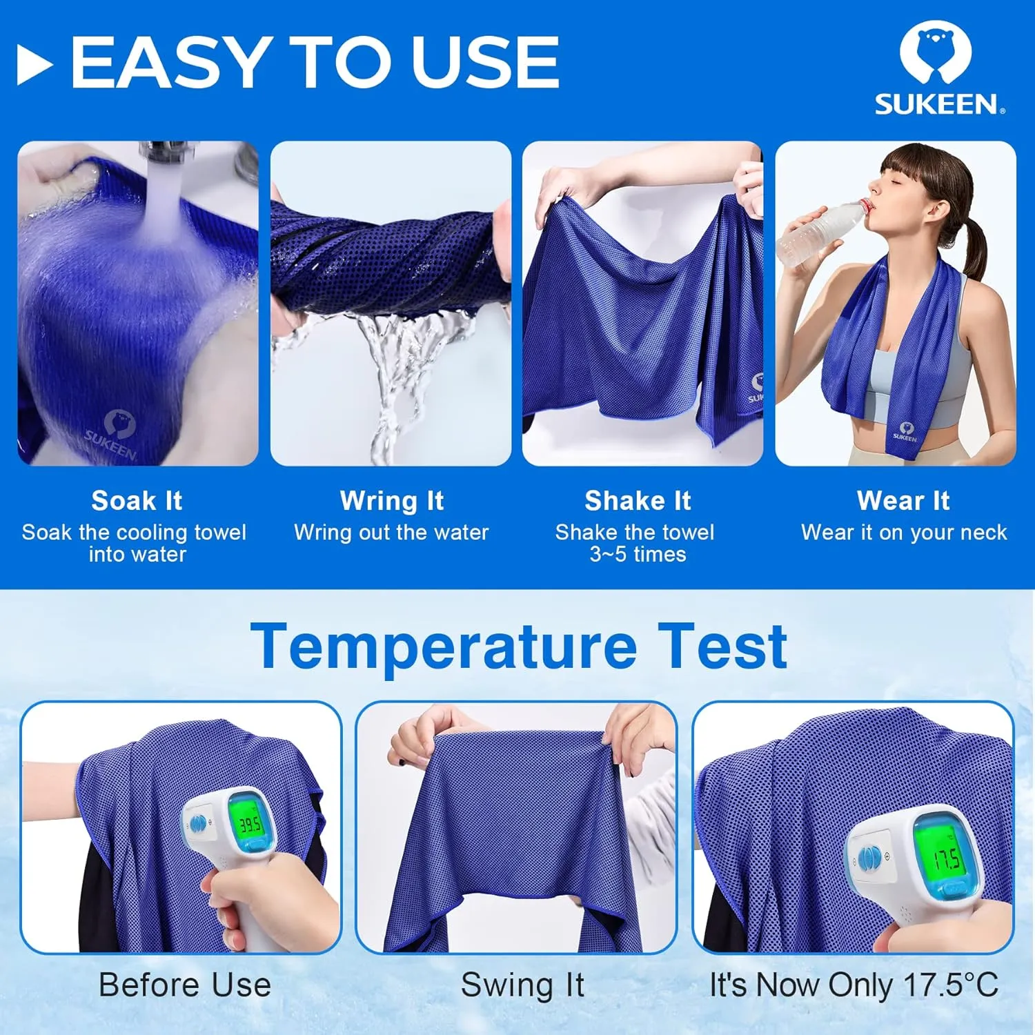 Sukeen [4 Pack] Cooling Towel (40"x12"),Ice Towel,Soft Breathable Chilly Towel,Microfiber Towel for Yoga,Sport,Running,Gym,Workout,Camping,Fitness,Workout & More Activities