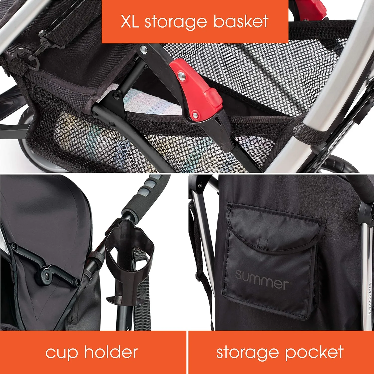 Summer Infant Ingenuity 3Dlite Convenience Stroller,Jet Black–Lightweight Stroller with Aluminum Frame,Large Seat Area, 4 Position Recline, Extra Large Storage Basket– Infant Stroller for Travel&More