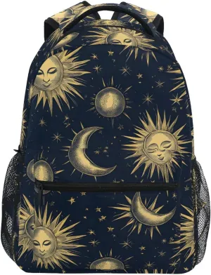 Sun Crescent Moon School Kids Backpack for Boys Girls Laptop Backpack Lightweight Travel Bag for Women Men