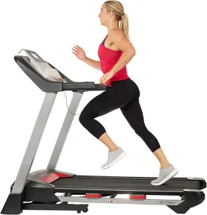 Sunny Health & Fitness Slim Foldable Treadmill Fully Assembled, 17.7" x 49" Non-Slip Running Surface, 2.5 HP Motor, Speeds up to 8 MPH, Shock-Absorption, Device Holder, Digital Monitor, & Easy Storage