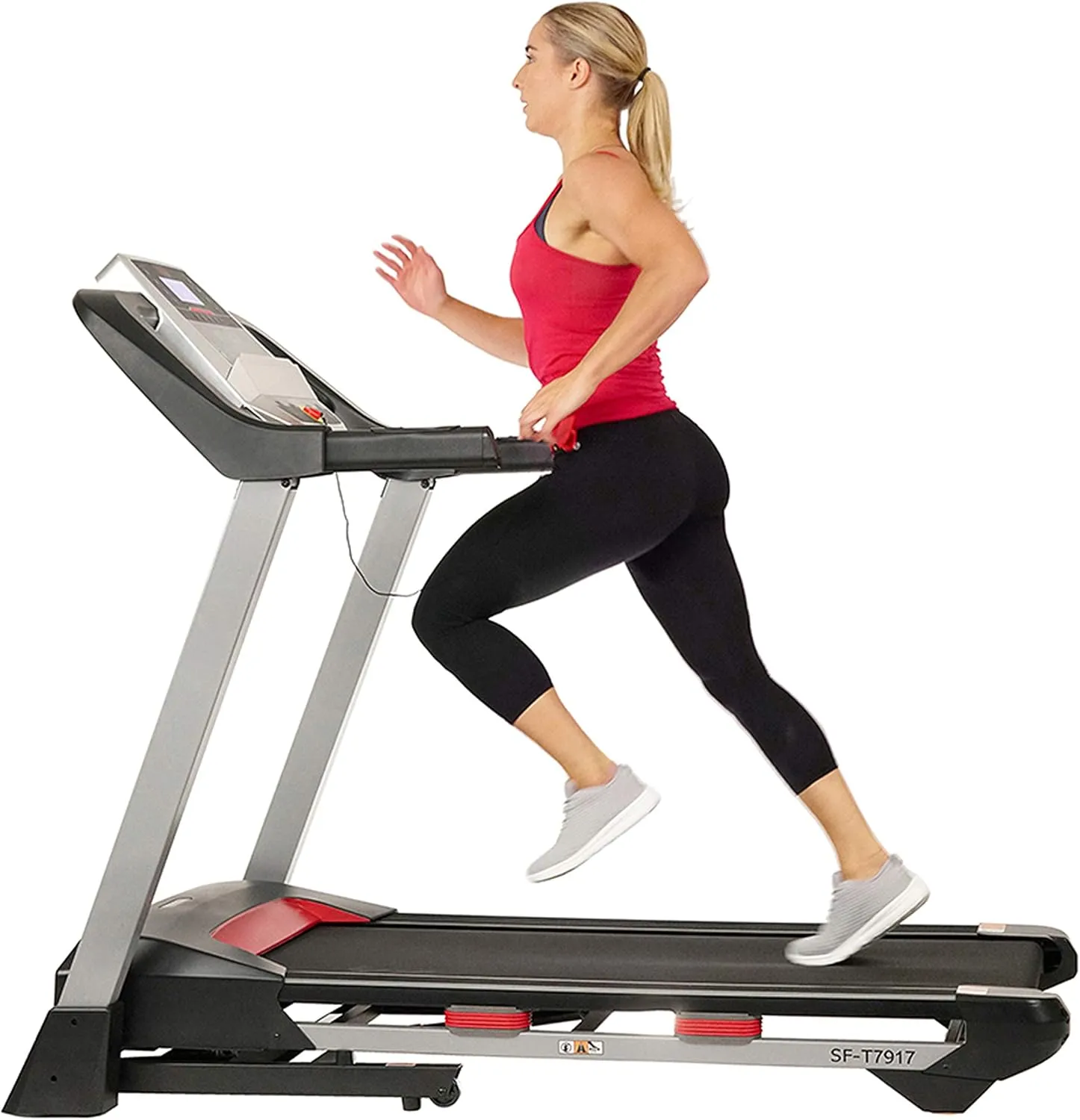 Sunny Health & Fitness Slim Foldable Treadmill Fully Assembled, 17.7" x 49" Non-Slip Running Surface, 2.5 HP Motor, Speeds up to 8 MPH, Shock-Absorption, Device Holder, Digital Monitor, & Easy Storage