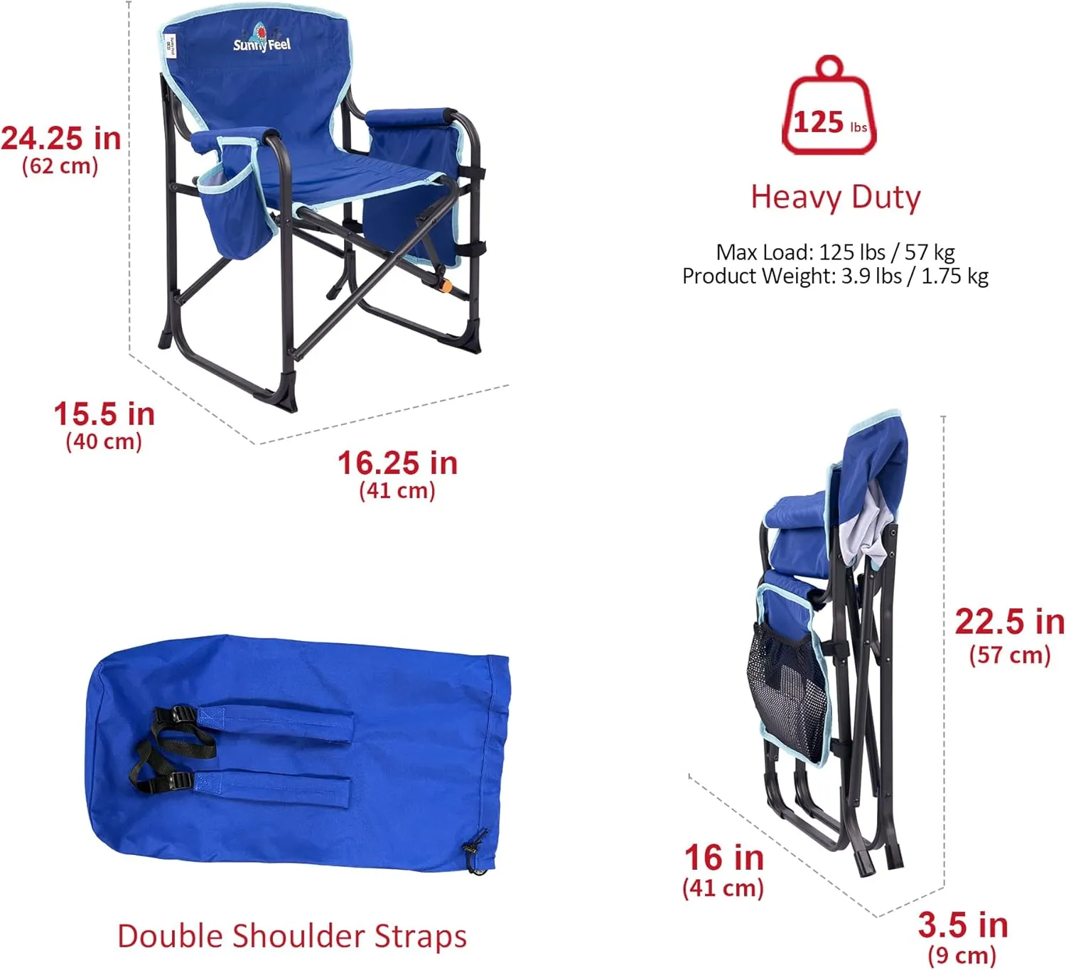 SUNNYFEEL Small Camping Chair, Portable Folding Aluminum Directors Chairs Lightweigh with Cup Hold, Pocket for Beach,Trip,Picnic,Outdoor Sports Events Foldable Camp Lawn Chair with Backpack Straps