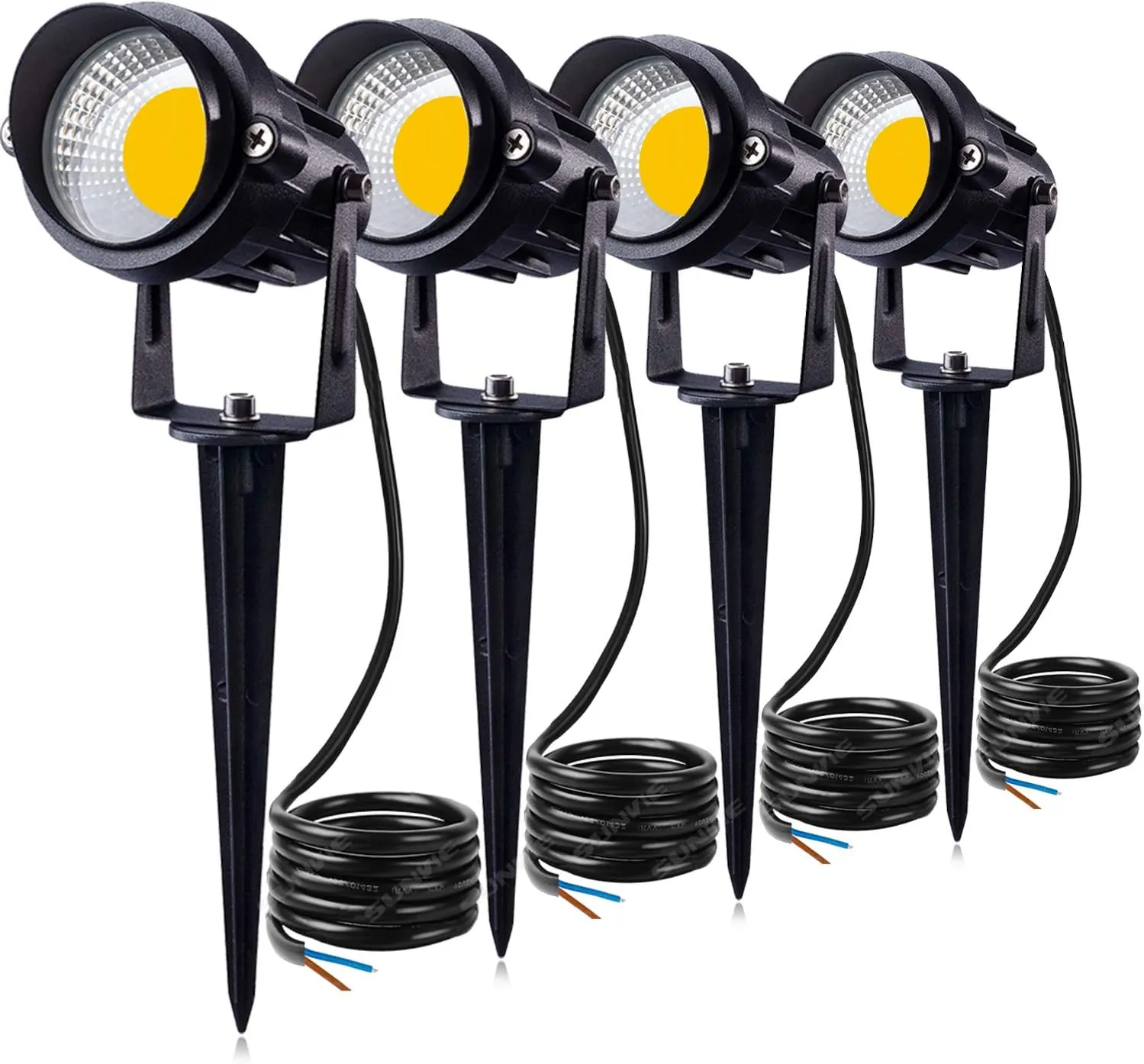 SUNVIE 12W LED Landscape Lighting Low Voltage (AC/DC 12V) Waterproof Garden Pathway Lights Super Warm White (900LM) Walls Trees Flags Outdoor Spotlights with Spike Stand (4 Pack)