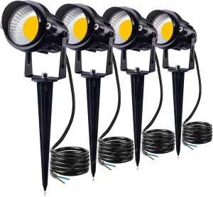 SUNVIE 12W LED Landscape Lighting Low Voltage (AC/DC 12V) Waterproof Garden Pathway Lights Super Warm White (900LM) Walls Trees Flags Outdoor Spotlights with Spike Stand (4 Pack)
