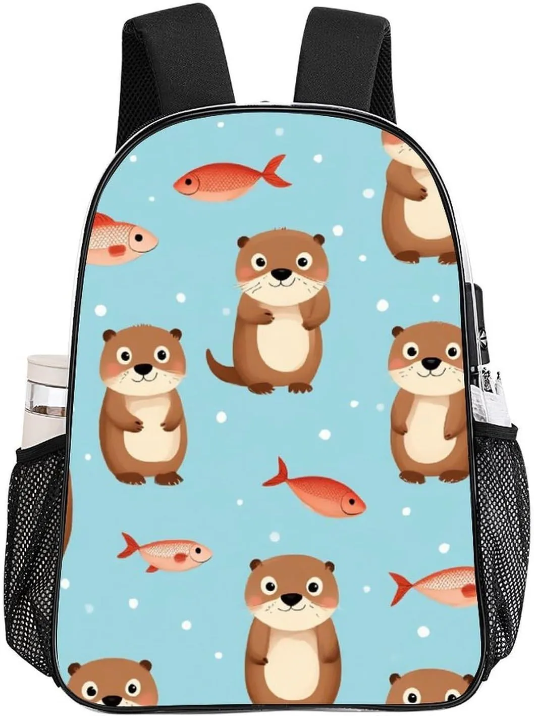 Supdreamc Adults Lightweight Cute Otter Fish Pattern Rucksacks Large Capacity Bookbag Transparent Bag for Trekking Outdoors Bicycle