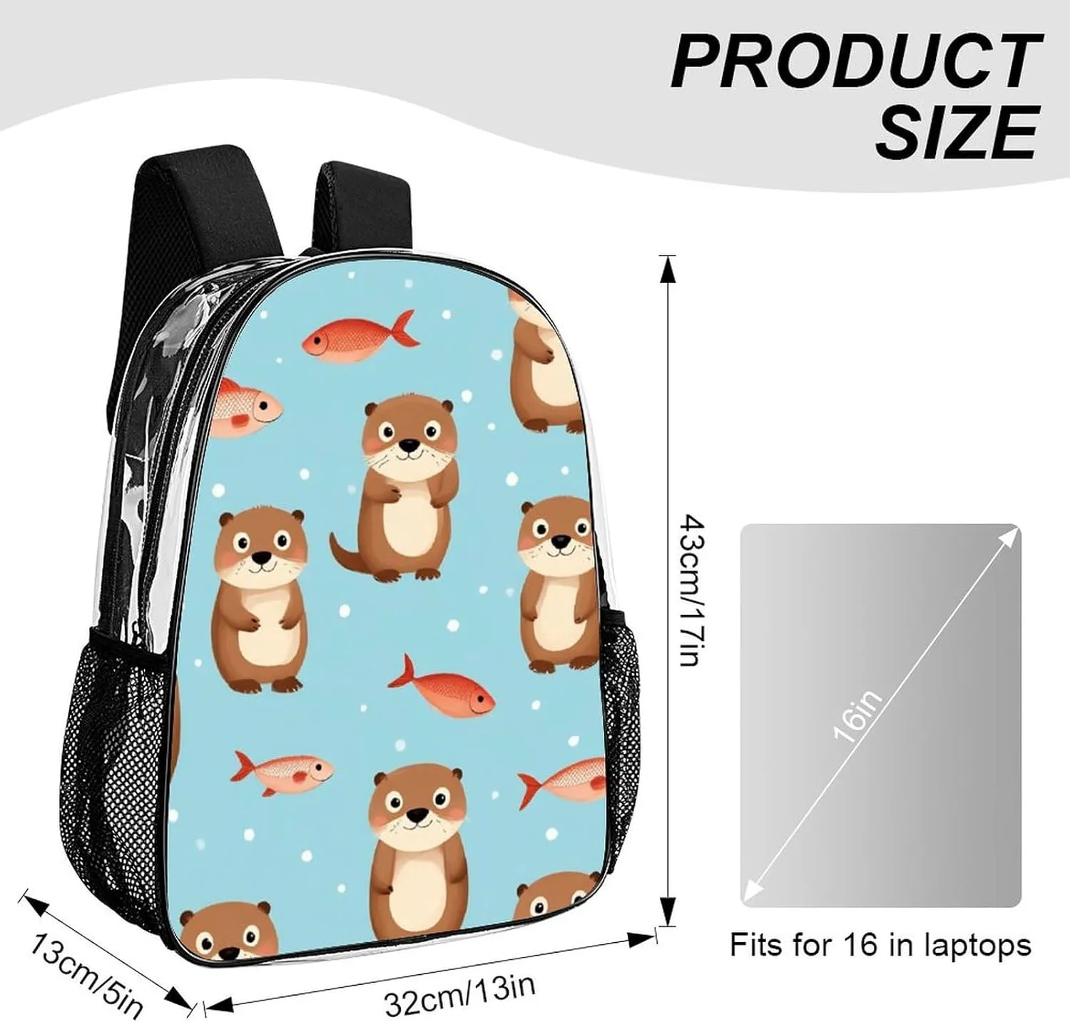 Supdreamc Adults Lightweight Cute Otter Fish Pattern Rucksacks Large Capacity Bookbag Transparent Bag for Trekking Outdoors Bicycle