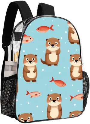 Supdreamc Adults Lightweight Cute Otter Fish Pattern Rucksacks Large Capacity Bookbag Transparent Bag for Trekking Outdoors Bicycle