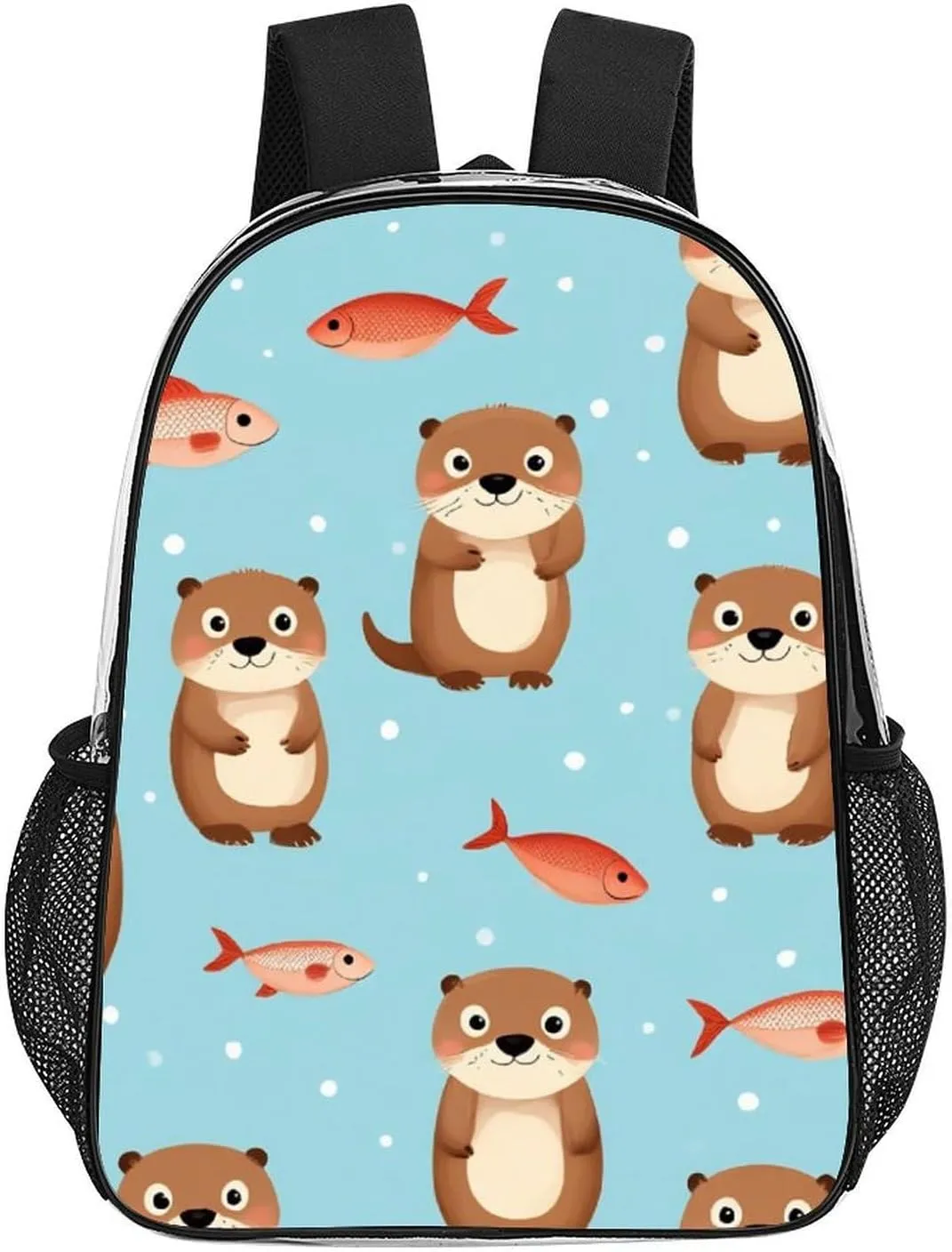 Supdreamc Adults Lightweight Cute Otter Fish Pattern Rucksacks Large Capacity Bookbag Transparent Bag for Trekking Outdoors Bicycle