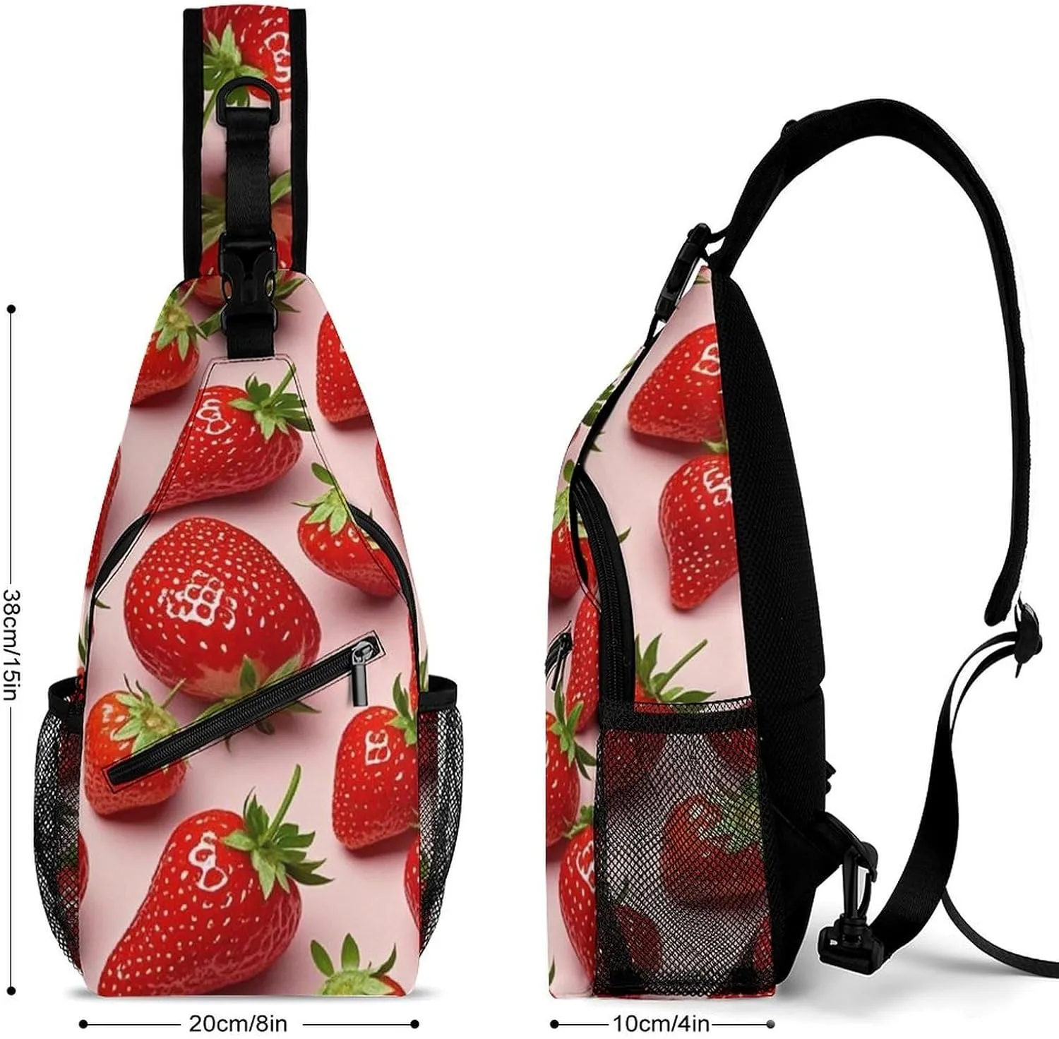 Supdreamc Men & Women Sling Bag Backpack Satchel Bookbags Travel Rucksack Daypack - Anti-Theft Multipurpose Cute Pink Strawberry Art Carry On Bag, Handy Crossbody Daypacks