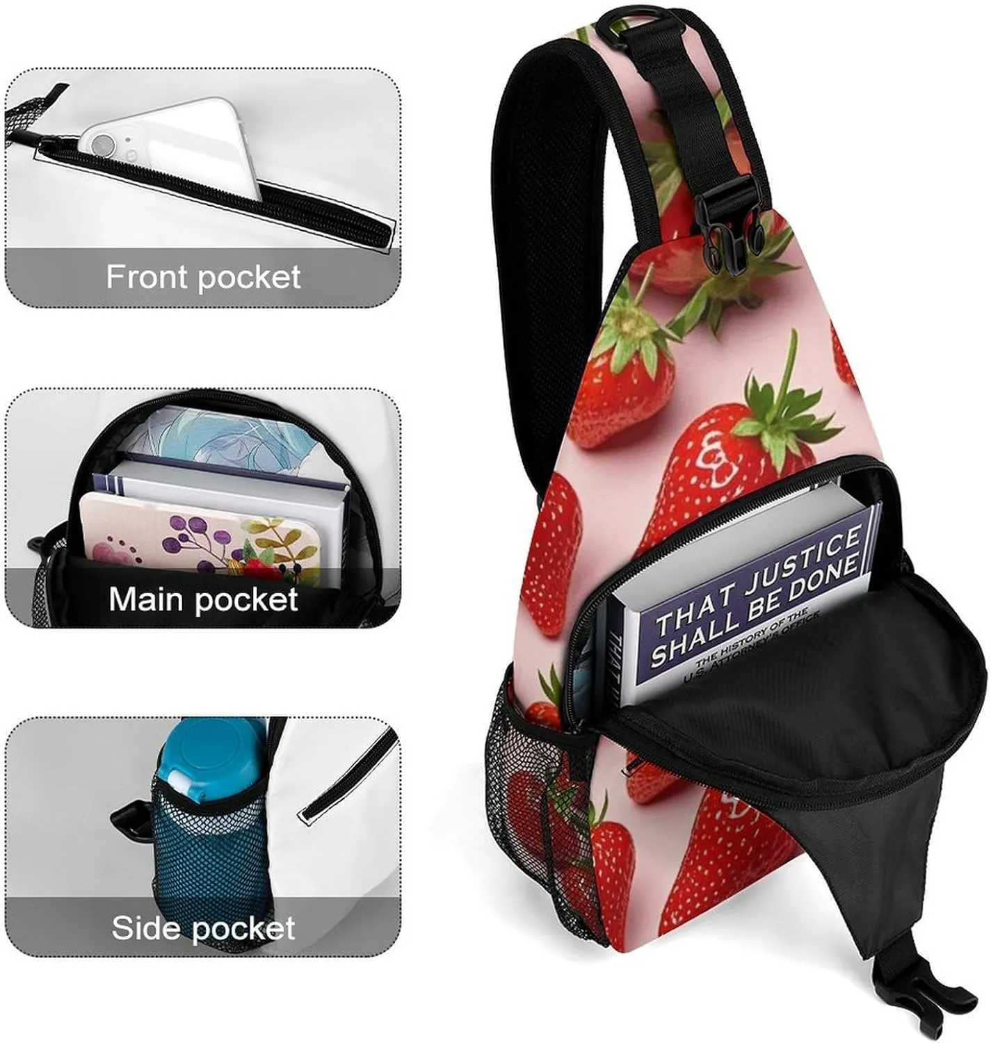 Supdreamc Men & Women Sling Bag Backpack Satchel Bookbags Travel Rucksack Daypack - Anti-Theft Multipurpose Cute Pink Strawberry Art Carry On Bag, Handy Crossbody Daypacks