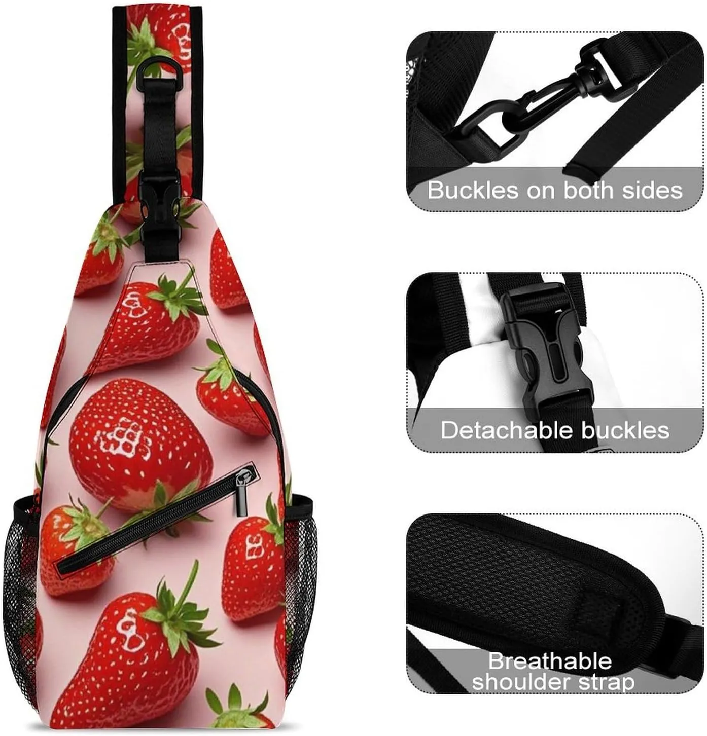Supdreamc Men & Women Sling Bag Backpack Satchel Bookbags Travel Rucksack Daypack - Anti-Theft Multipurpose Cute Pink Strawberry Art Carry On Bag, Handy Crossbody Daypacks