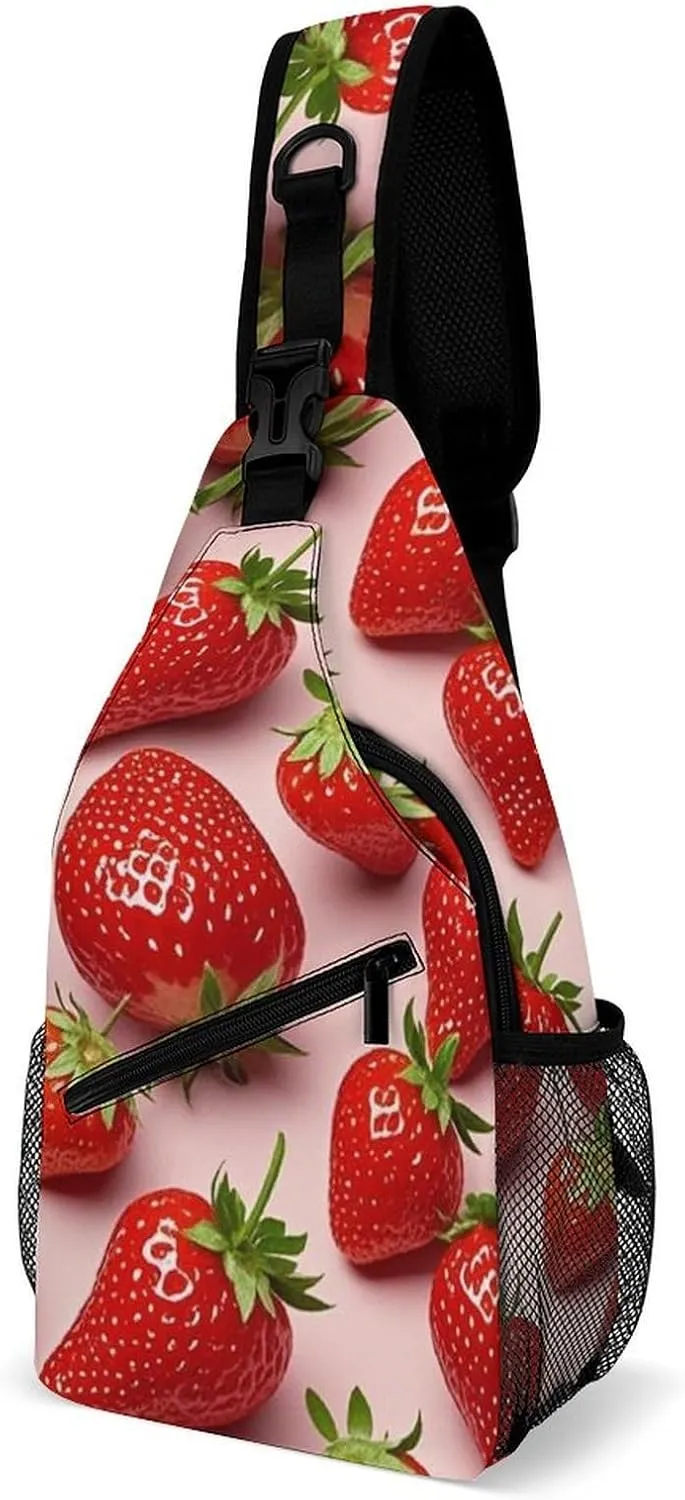 Supdreamc Men & Women Sling Bag Backpack Satchel Bookbags Travel Rucksack Daypack - Anti-Theft Multipurpose Cute Pink Strawberry Art Carry On Bag, Handy Crossbody Daypacks
