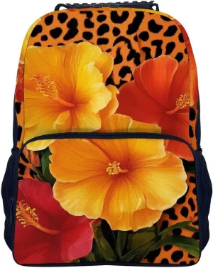 Supdreamc Men Women Lightweight Orange Yellow Flower Floral Cheetah Leopard Print Backpack Large Capacity Bookbag With Smooth Zippers for Gym Business Running