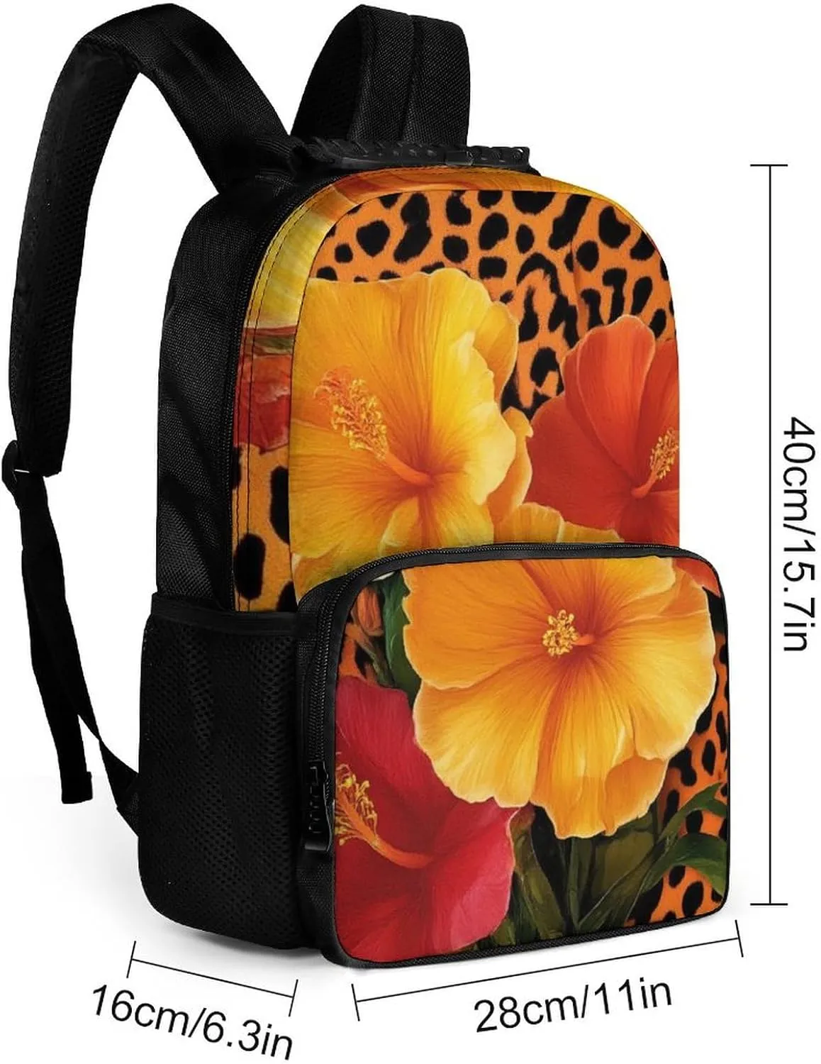 Supdreamc Men Women Lightweight Orange Yellow Flower Floral Cheetah Leopard Print Backpack Large Capacity Bookbag With Smooth Zippers for Gym Business Running