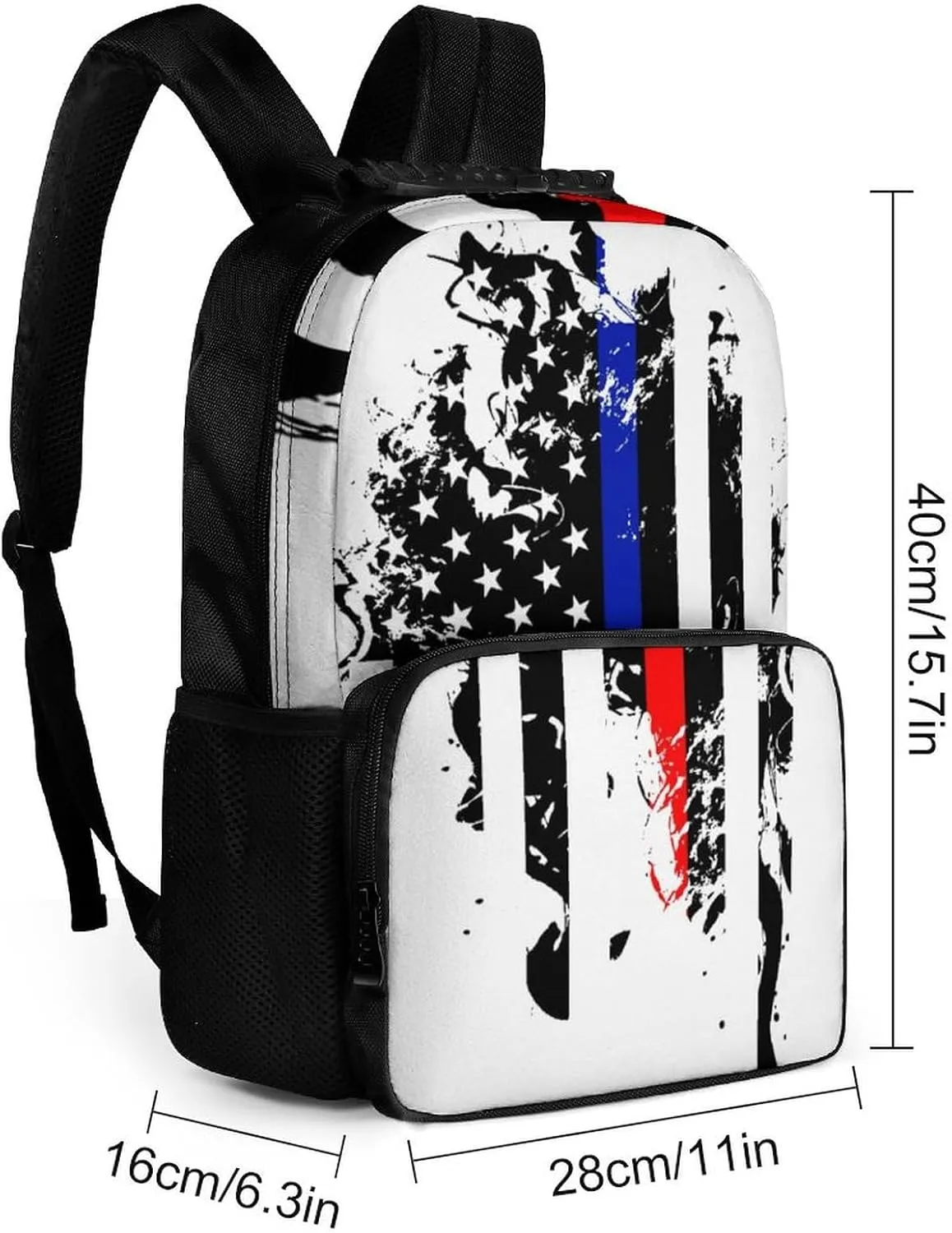 Supdreamc Men Women Polyester Red Blue Line American Flag Black White Daypack Big Capacity Shoulder Bag With Smooth Zippers for Hiking Work Walking Cycling