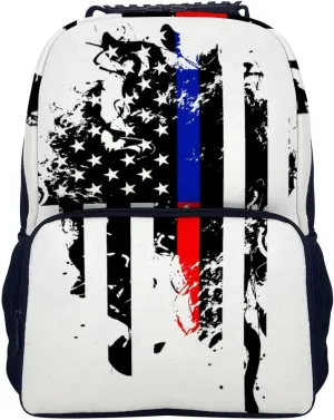 Supdreamc Men Women Polyester Red Blue Line American Flag Black White Daypack Big Capacity Shoulder Bag With Smooth Zippers for Hiking Work Walking Cycling