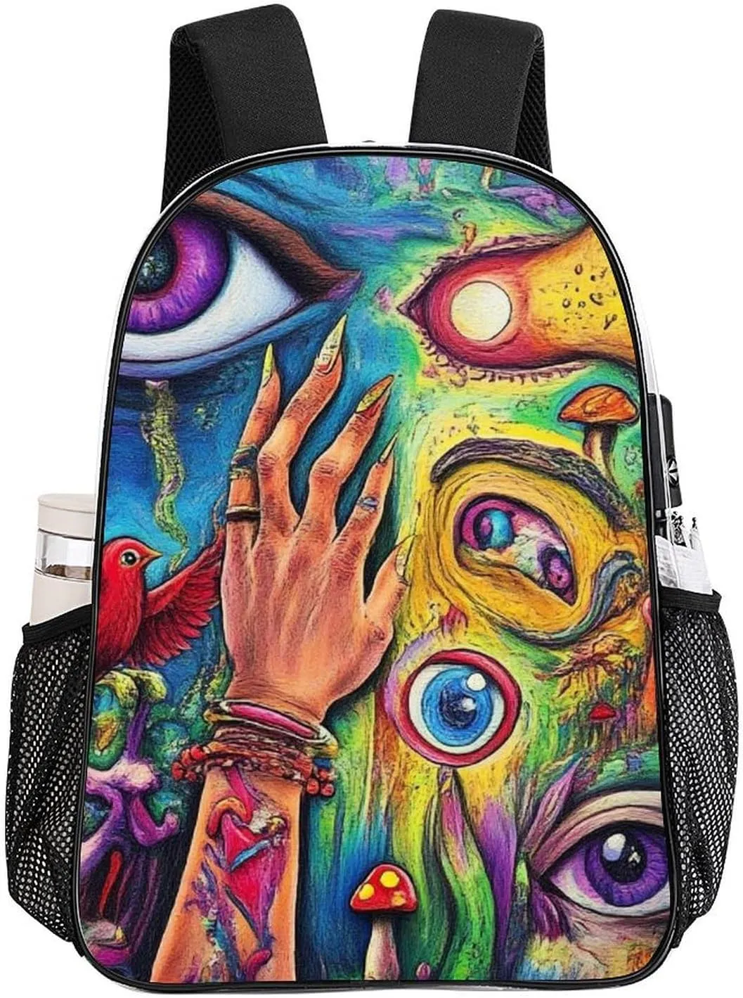 Supdreamc Transparent Daypack for Camping Travel Walking Cycling - Big Capacity Anti-Theft Multipurpose Bookbag, Colorful Trippy Acid Eyes Art Camping Outdoor Backpack