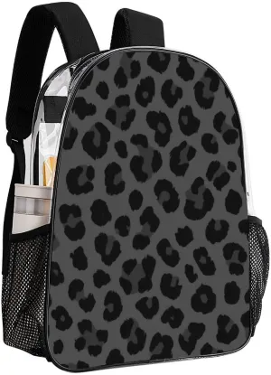 Supdreamc Transparent Daypack for Hiking Work Running - Big Capacity Anti-Theft Multipurpose Shoulder Bag, Dark Gray Black Leopard Cheetah Print Travel and Sport Backpack Rucksack