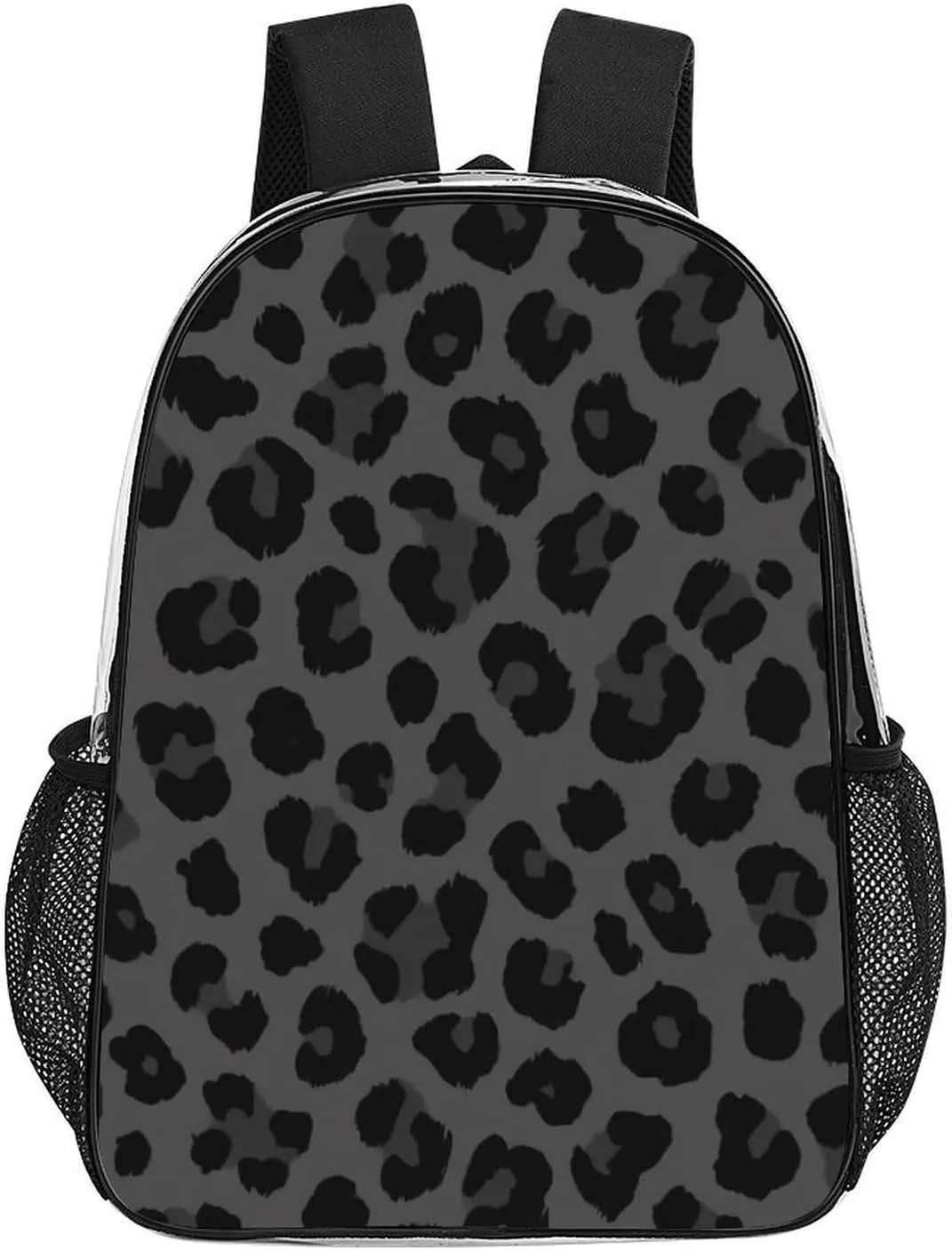 Supdreamc Transparent Daypack for Hiking Work Running - Big Capacity Anti-Theft Multipurpose Shoulder Bag, Dark Gray Black Leopard Cheetah Print Travel and Sport Backpack Rucksack
