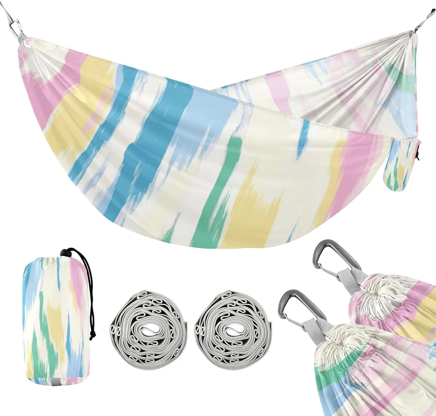 susiyo Portable Camping Hammock Abstract Striped Printed Lightweight Hammock Comfortable Travel Swing with Tree Straps for Camping Hiking Backpacking Travel or Beach - Up to 330lbs