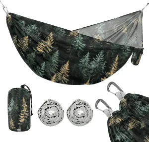 susiyo Portable Camping Hammock Dense Pine Forest Printed Lightweight Hammock Comfortable Travel Swing with Tree Straps for Camping Hiking Backpacking Travel or Beach - Up to 330lbs