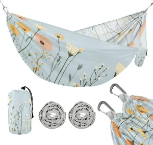 susiyo Portable Camping Hammock Wildflowers Light Blue Printed Lightweight Hammock Comfortable Travel Swing with Tree Straps for Camping Hiking Backpacking Travel or Beach - Up to 330lbs