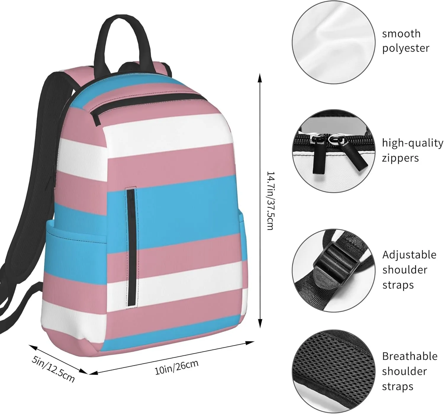 SWEET TANG Transgender Pride Flag Backpack with Adjustable Padded Straps Backpacks for Running, Travel, Hiking, Camping
