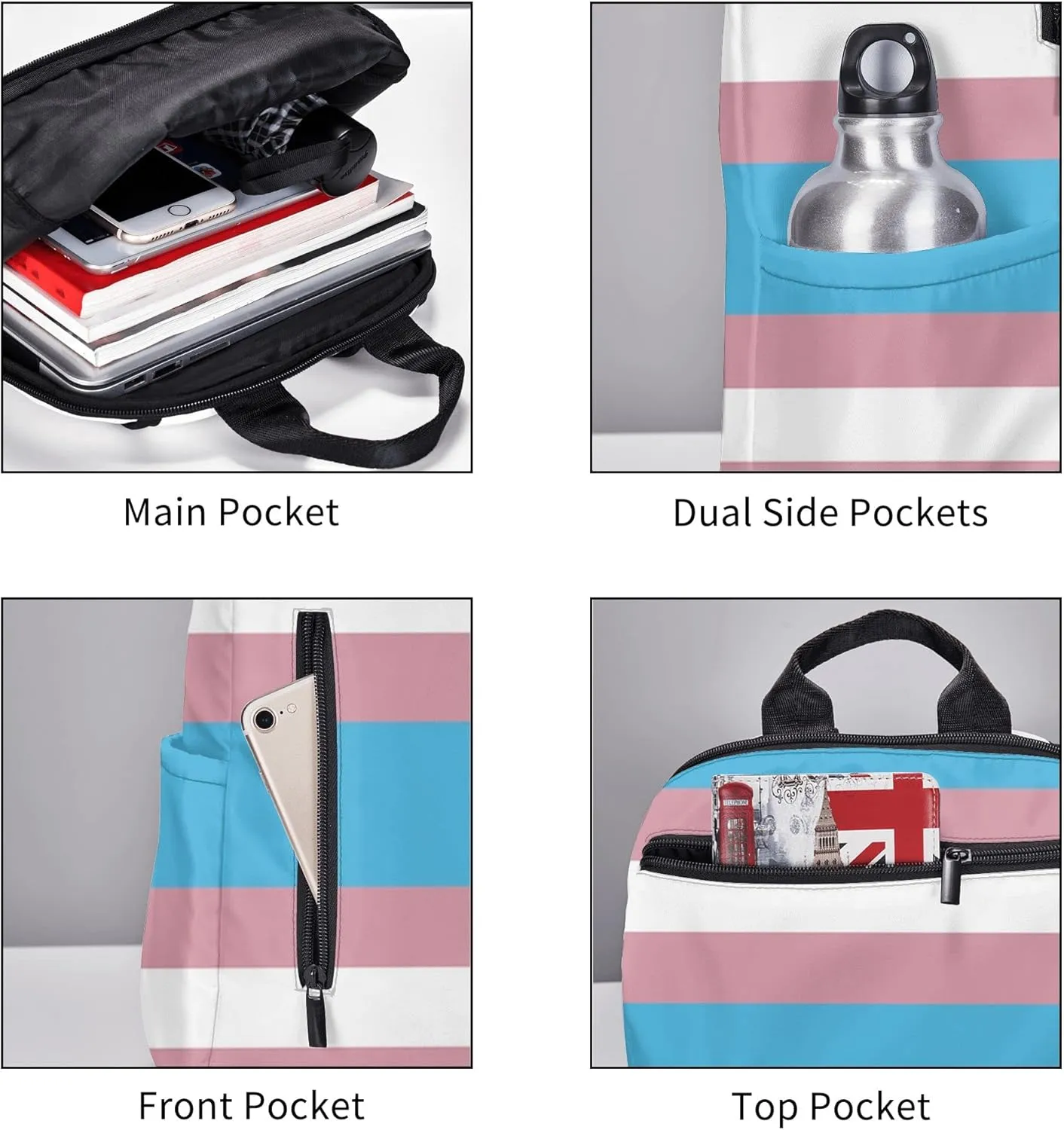 SWEET TANG Transgender Pride Flag Backpack with Adjustable Padded Straps Backpacks for Running, Travel, Hiking, Camping