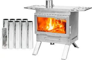 Sweety Portable Tent Fireplace with Stainless Steel Chimney, Titanium Tent Wood Stove with Side Table, Secondary Intake, for Hot Tent Camping, Large Tent Heating, Cooking