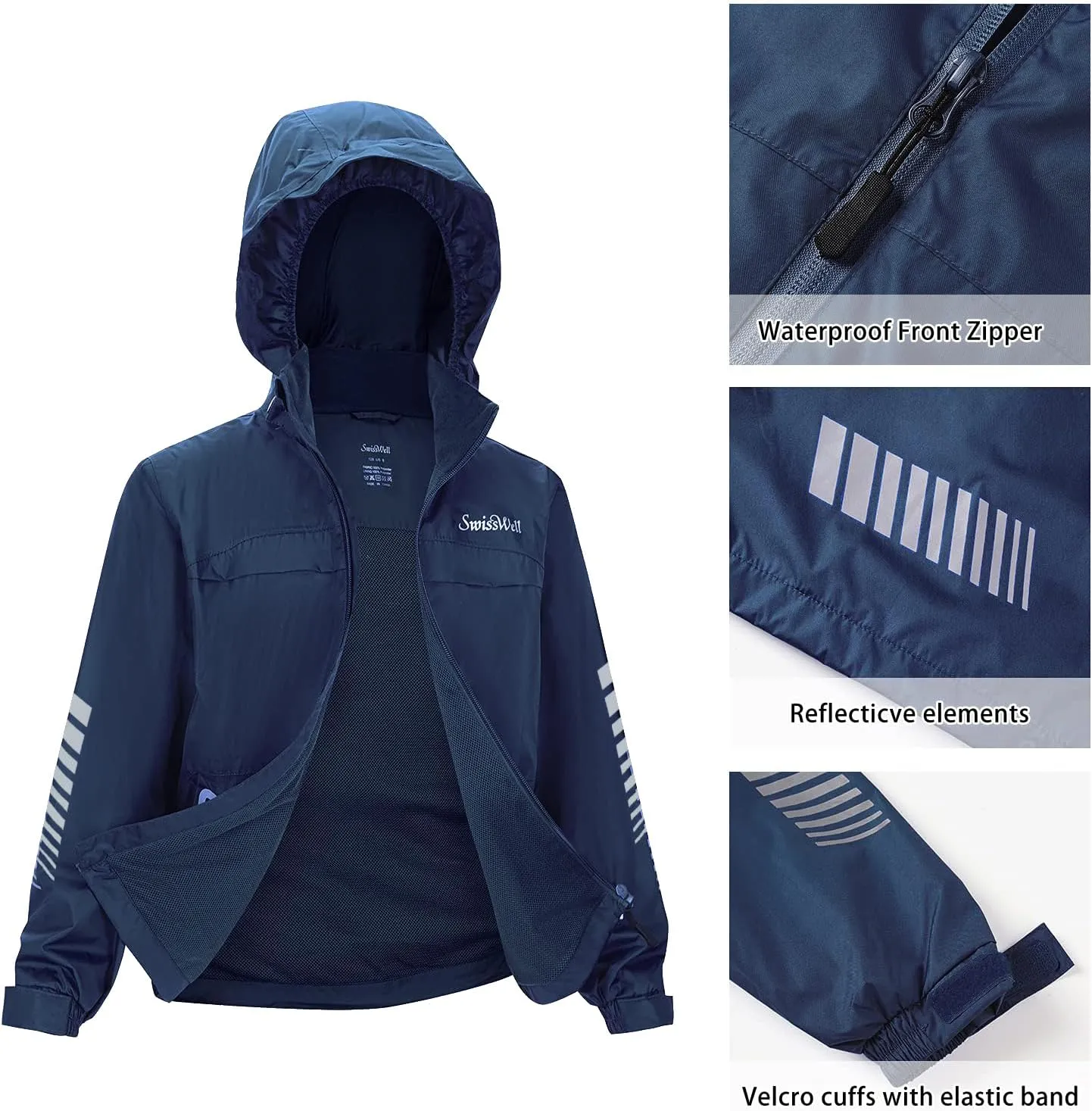 SWISSWELL Kids Rain Gear Boys Girls Youth Waterproof Rain Suit Breathable Reflective Raincoat and Pants