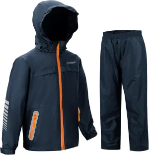 SWISSWELL Kids Rain Gear Boys Girls Youth Waterproof Rain Suit Breathable Reflective Raincoat and Pants