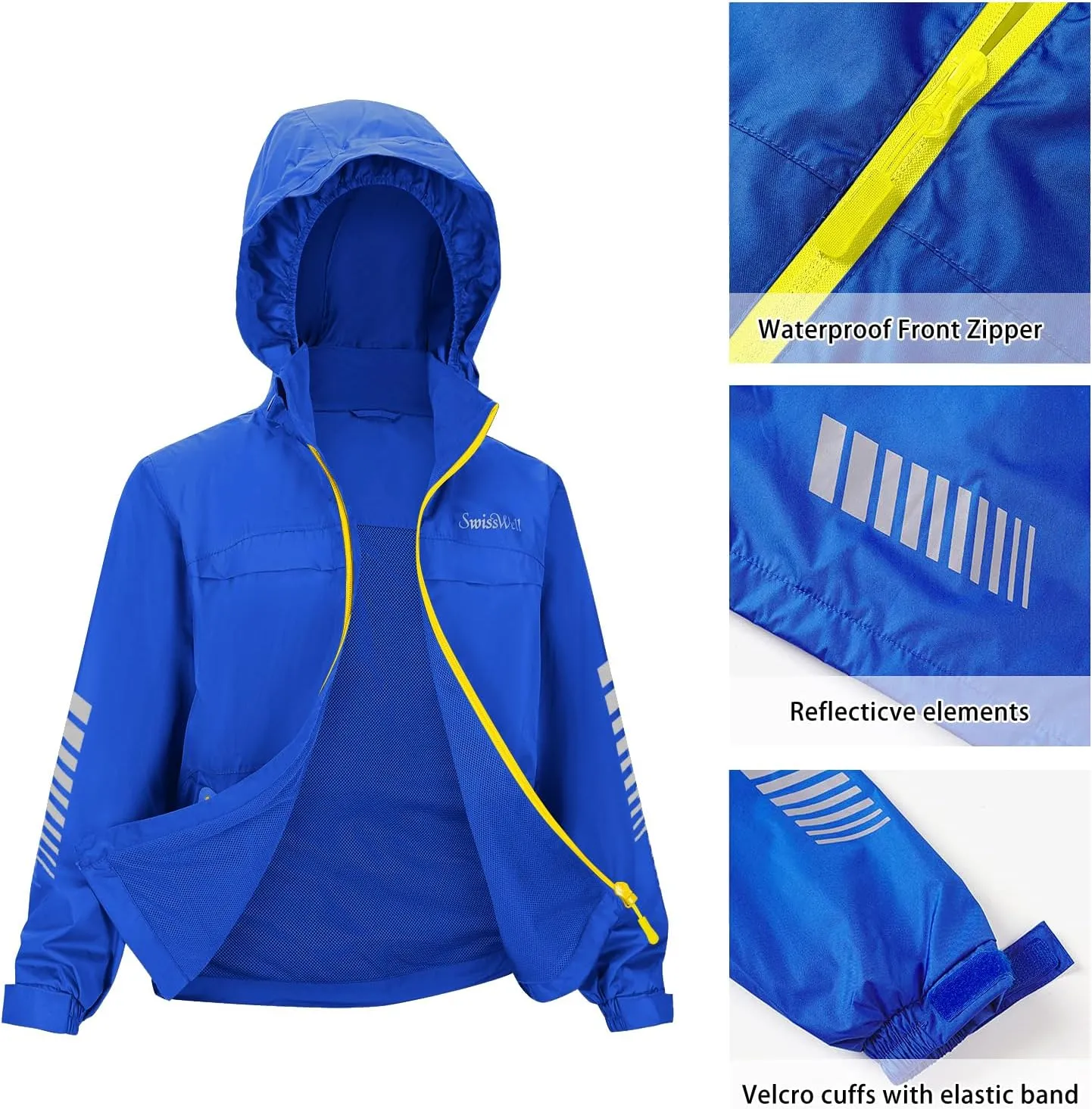 SWISSWELL Kids Rain Gear Boys Girls Youth Waterproof Rain Suit Breathable Reflective Raincoat and Pants