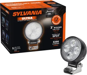 SYLVANIA - LED 3 Inch Round LED Light Pod - Lifetime Limited Warranty - Spotlight 3200 Raw Lumens, Off Road Driving Work Light - For Truck, Car, Boat, ATV, UTV, SUV, 4x4 (1 PC)